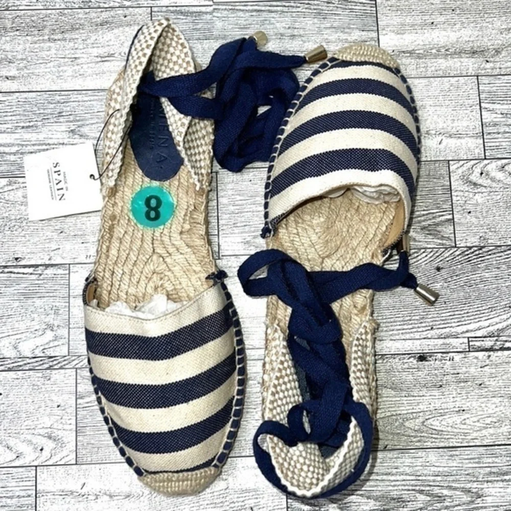 Romena Blue and Cream Stripe Espadrilles Size 8 NWT